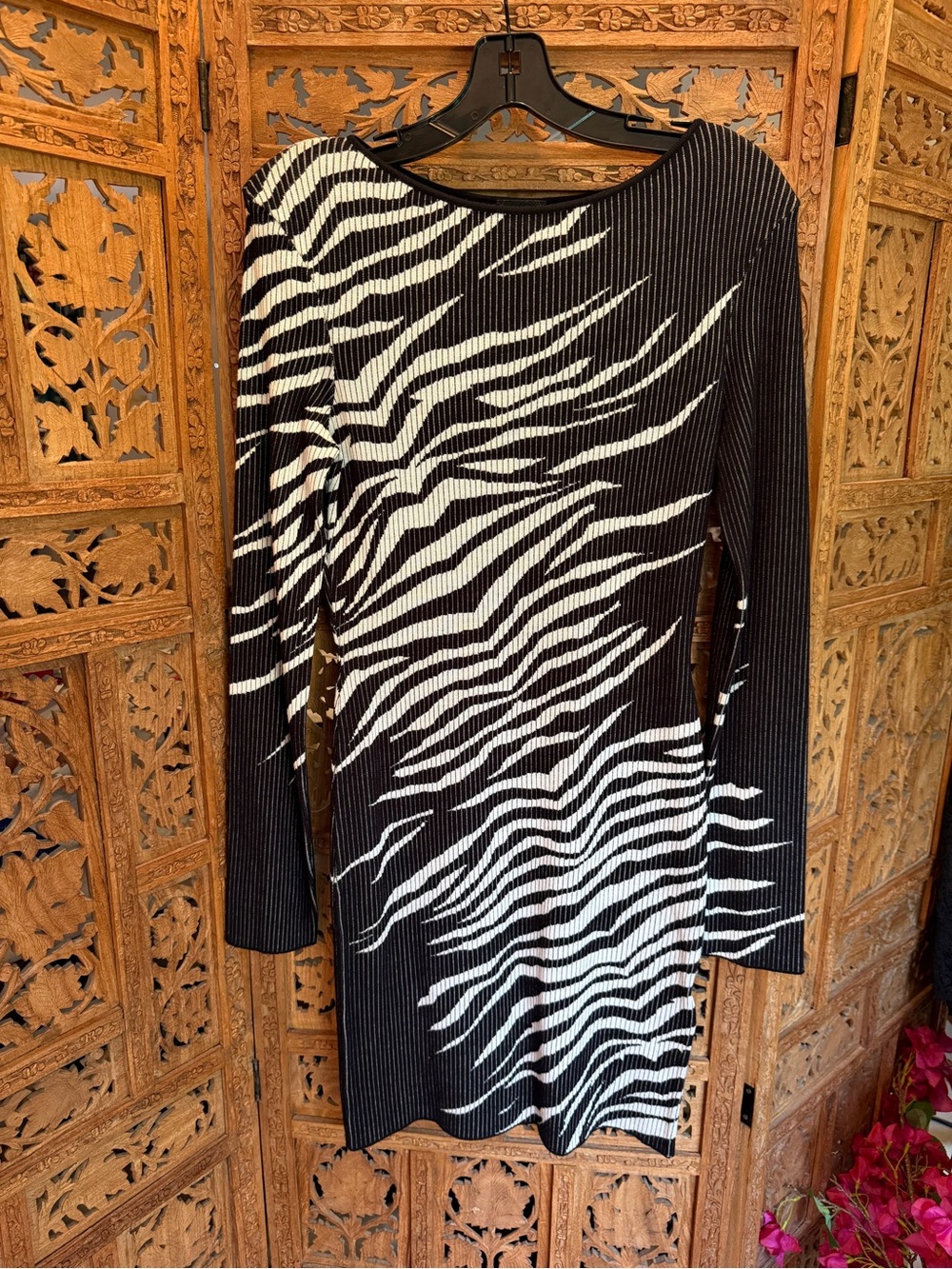 Just Cavalli Black and White Zebra-Print Ribbed Long-Sleeve Tunic